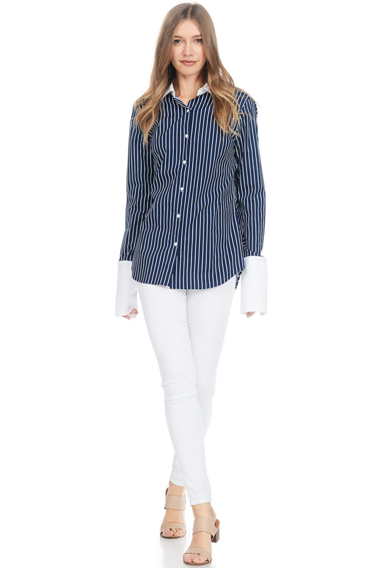 Oxford Striped Shirt with Back Keyhole