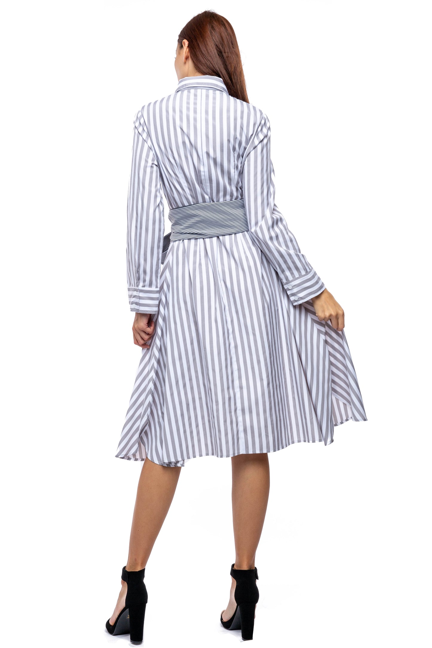 Striped Tie Waist A-Line Shirt Dress