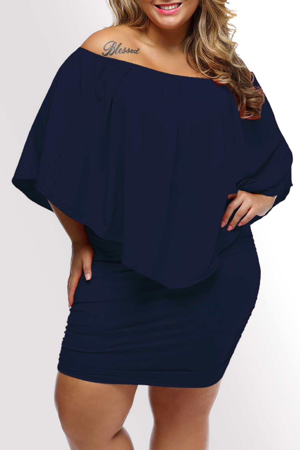 Layered Dark Blue Mini Poncho Dress