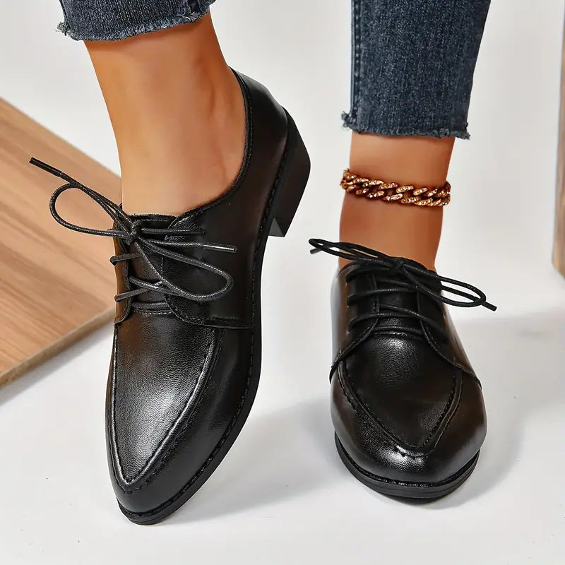 Women's Solid Color Chunky Heel Oxfords