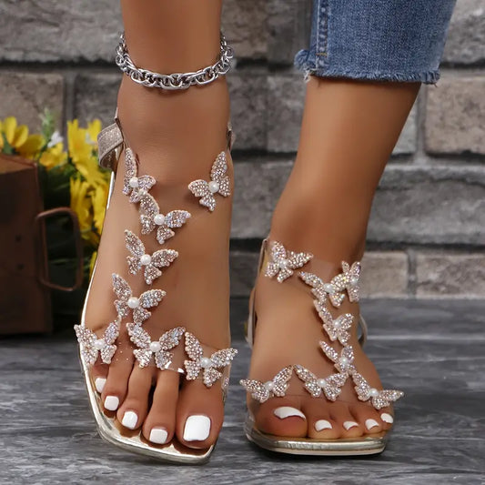 Women's Rhinestone Butterfly Flat Sandals