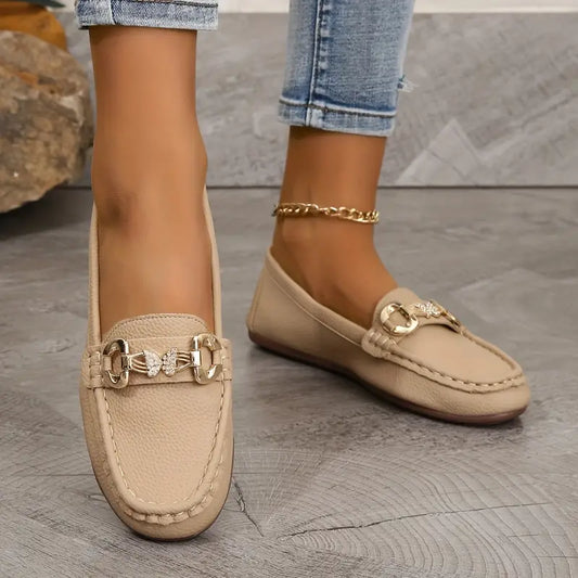 Women's Metallic Buckle Loafers