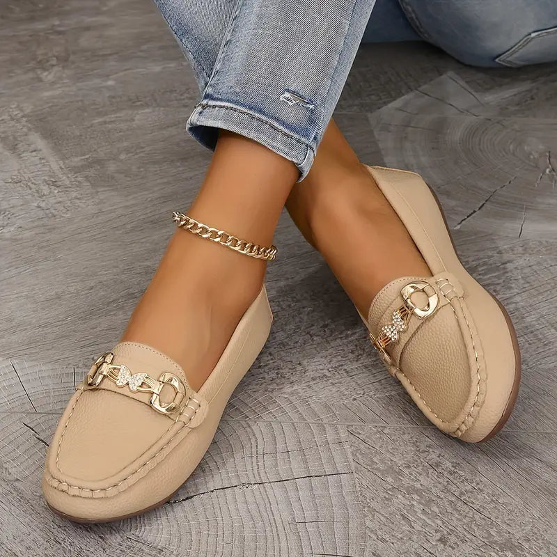 Women's Metallic Buckle Loafers