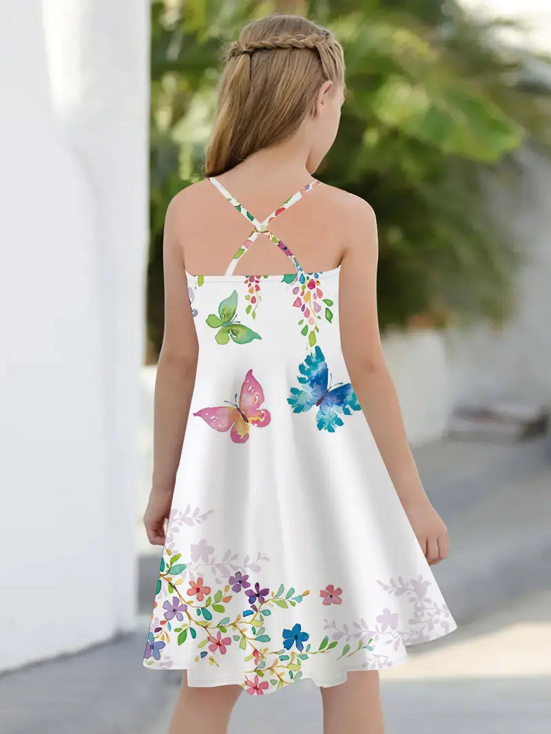 Girls Butterfly Graphic Cross Back Cami Dress