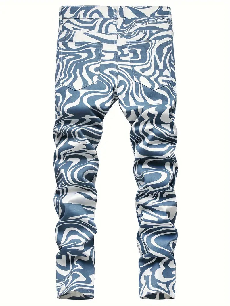 Men's Geometric Print Denim Jeans
