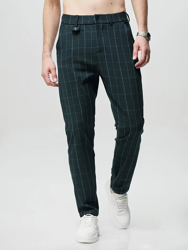 Men's Casual Tapered Trousers Checkered