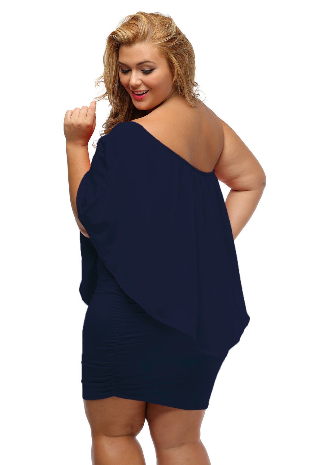 Layered Dark Blue Mini Poncho Dress